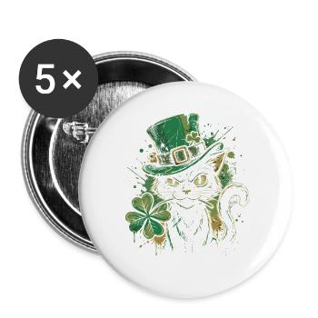 Ronronnement de chat vert avec trèfle - Lot de 5 grands badges (56 mm) - blanc - Devant