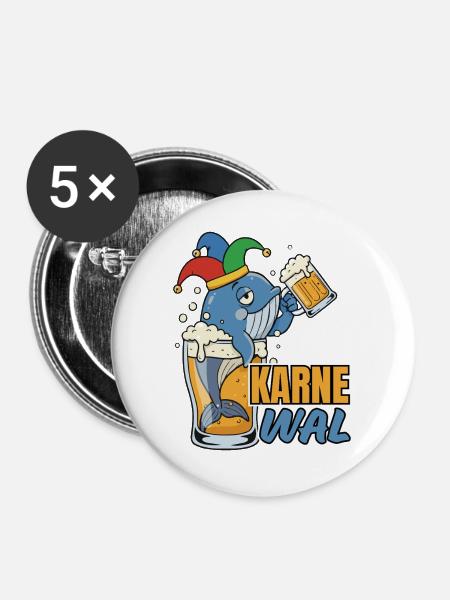 Karnewal - Wal mit Bierkrug - Buttons groß 56 mm (5er Pack) - Weiß