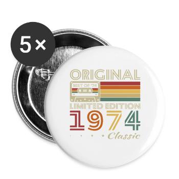 1974 Vintage Rétro Cadeau D’anniversaire - Lot de 5 grands badges (56 mm) - blanc - Devant
