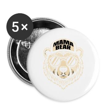 Logo de la Maman Ours avec lunettes de soleil - Lot de 5 grands badges (56 mm) - blanc - Devant
