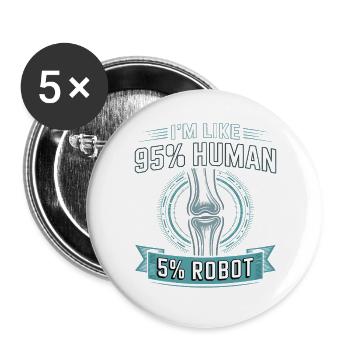 95% Mensch 5% Roboter - Buttons groß 56 mm (5er Pack) - Weiß - Vorne