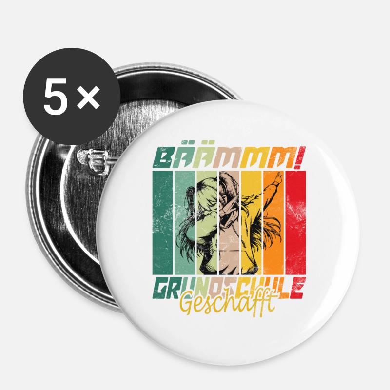 Grundschule Geschafft 2026 Grundschule Abschied - Buttons groß 56 mm (5er Pack) - Weiß