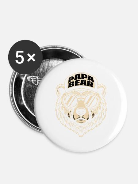 Papa Bear Logo mit Sonnenbrillen - Buttons groß 56 mm (5er Pack) - Weiß