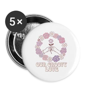 Our Groovy Love | Wreath of flowers | Valentine's Day - Buttons large 2.2''/56 mm (5-pack) - white - Front