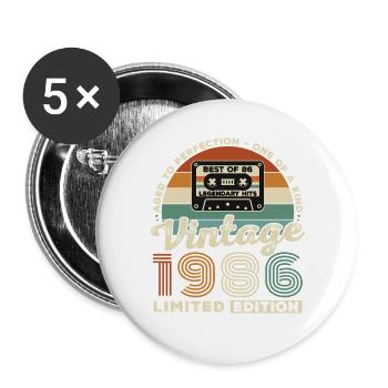 1986 Vintage Rétro Cadeau D'anniversaire - Lot de 5 grands badges (56 mm) - blanc - Devant