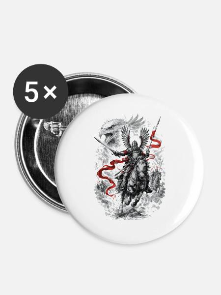 Polnischer Geflügelter Husarenkampfgeist - Buttons groß 56 mm (5er Pack) - Weiß
