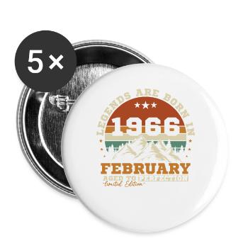 Février 1966 Vintage Retro Cadeau d'anniversaire - Lot de 5 grands badges (56 mm) - blanc - Devant