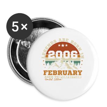 February 2006 Vintage Retro Birthday Gift - Buttons large 2.2''/56 mm (5-pack) - white - Front
