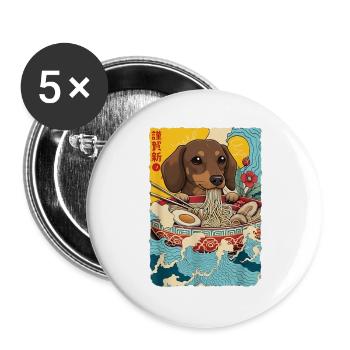 Japanese Ramen Dachshund Noodle Bowl Anime Otaku - Buttons large 2.2''/56 mm (5-pack) - white - Front