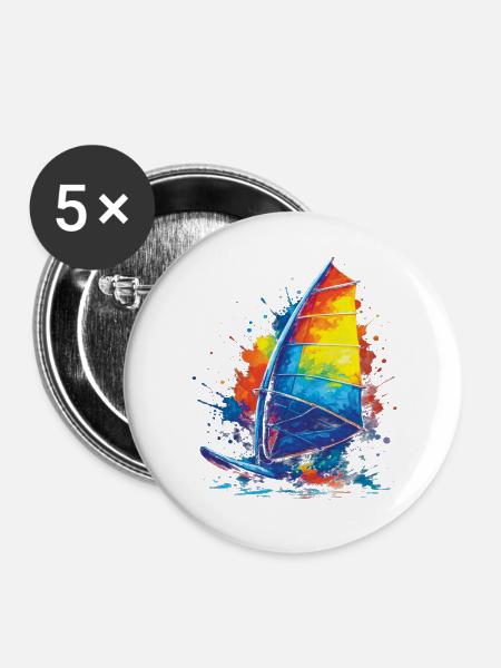 Windsurfen – Wassersportillustration - Buttons groß 56 mm (5er Pack) - Weiß