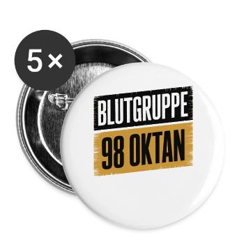 Blutgruppe 98 Oktan - Benzin Design - Buttons groß 56 mm (5er Pack) - Weiß - Vorne