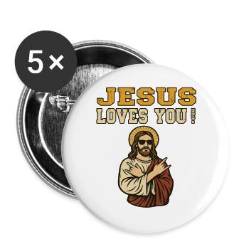 Jésus t’aime, frère - Chrétiens de la foi de l’Église - Lot de 5 grands badges (56 mm) - blanc - Devant