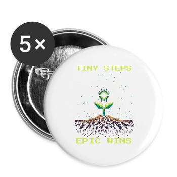 Petits pas, grands succès | Travail social - Lot de 5 grands badges (56 mm) - blanc - Devant