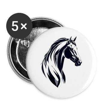Black White Horse Head Drawing Sketch - Buttons large 2.2''/56 mm (5-pack) - white - Front