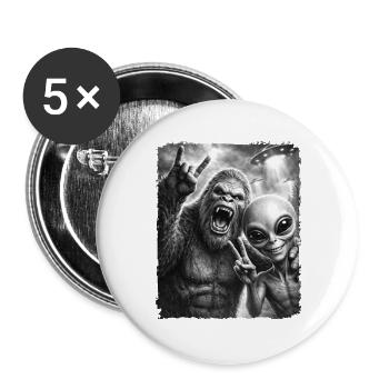Bigfoot Alien Rocker, Rock Musik, Rock Hand, UFO - Buttons groß 56 mm (5er Pack) - Weiß - Vorne