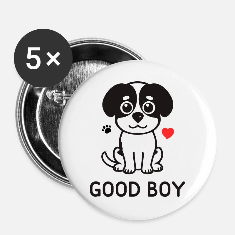 Good Boy – Cute Dog Motif - Buttons large 2.2''/56 mm (5-pack) - white
