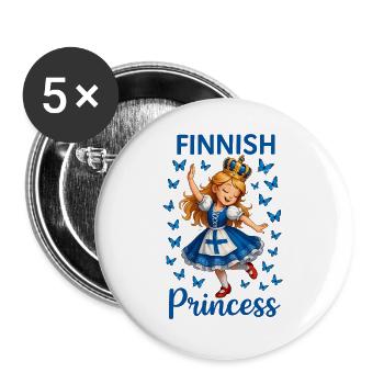 Prinzessin Finnland Blauer Schmetterling - Buttons groß 56 mm (5er Pack) - Weiß - Vorne