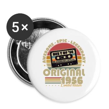 Original 1956 Vintage Vintage Anniversaire Rétro - Lot de 5 grands badges (56 mm) - blanc - Devant
