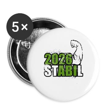 Stabil Abi 2026 - Bizeps - Abitur - Spruch - Buttons groß 56 mm (5er Pack) - Weiß - Vorne