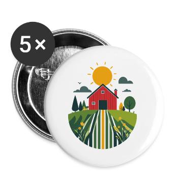 Bauernhof mit roter Scheune Landwirtschaft Motiv - Buttons groß 56 mm (5er Pack) - Weiß - Vorne
