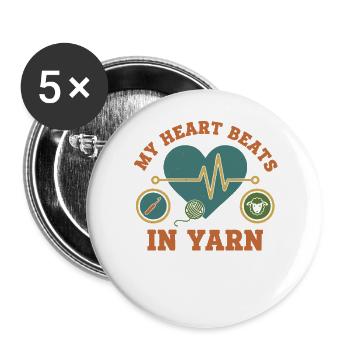 Funny Crochet My Heart Beats In Yarn Crochet Lover - Buttons large 2.2''/56 mm (5-pack) - white - Front