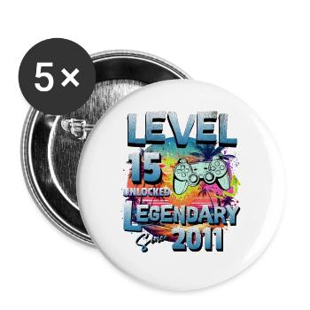 Niveau 15 ans débloqués depuis l’anniversaire 2011 - Lot de 5 grands badges (56 mm) - blanc - Devant