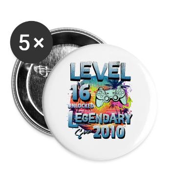 Level 16 Jahre Freigeschaltet seit 2010 Geburtstag - Buttons groß 56 mm (5er Pack) - Weiß - Vorne