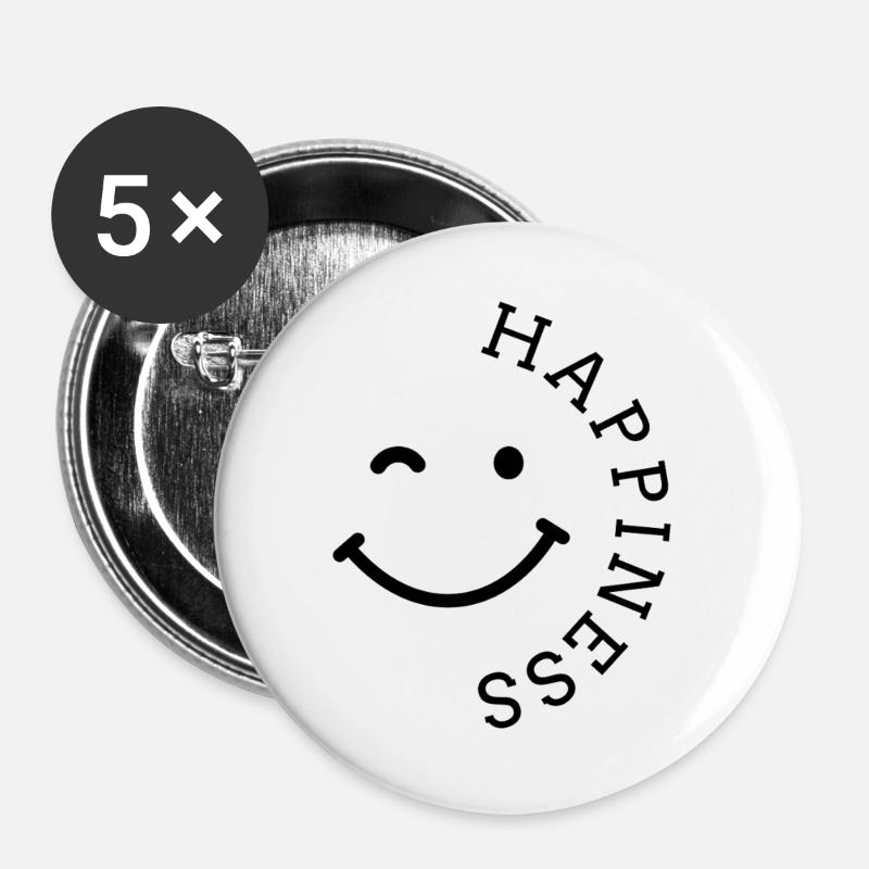 happiness smile - Buttons large 2.2''/56 mm (5-pack) - white