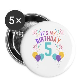 5 ans fille C’est mon anniversaire Enfants Anniversaire - Lot de 5 grands badges (56 mm) - blanc - Devant
