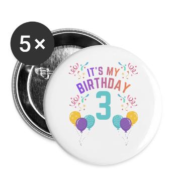 3 Years Girl It's My Birthday Kids Birthday - Buttons large 2.2''/56 mm (5-pack) - white - Front