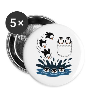Penguin Jump Into The Water Pocket Design - Buttons large 2.2''/56 mm (5-pack) - white - Front