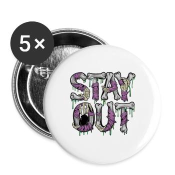  Stay Out Skelett Knochen Horror Spruch Grusel - Buttons groß 56 mm (5er Pack) - Weiß - Vorne