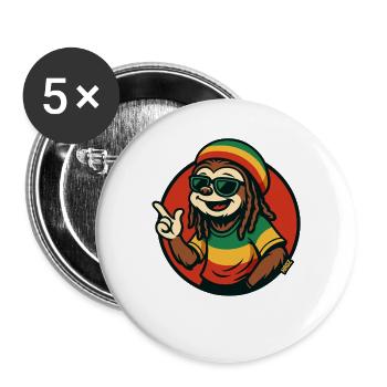 Reggae Faultier mit Sonnenbrille - Buttons groß 56 mm (5er Pack) - Weiß - Vorne