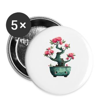 Fleurs de bonsaï de Kawaii - Lot de 5 grands badges (56 mm) - blanc - Devant