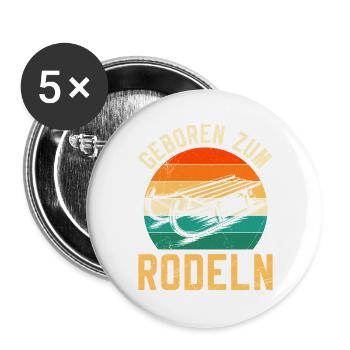 Bob Fahrer GEBOREN ZUM RODELN LUSTIG - Buttons groß 56 mm (5er Pack) - Weiß - Vorne