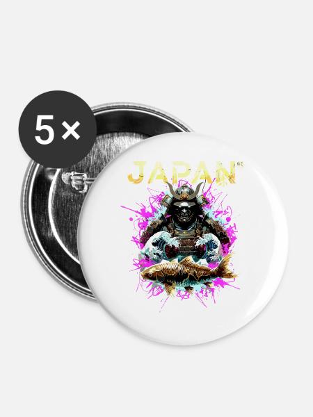 Cyber Samurai – Japan Krieger - Buttons groß 56 mm (5er Pack) - Weiß