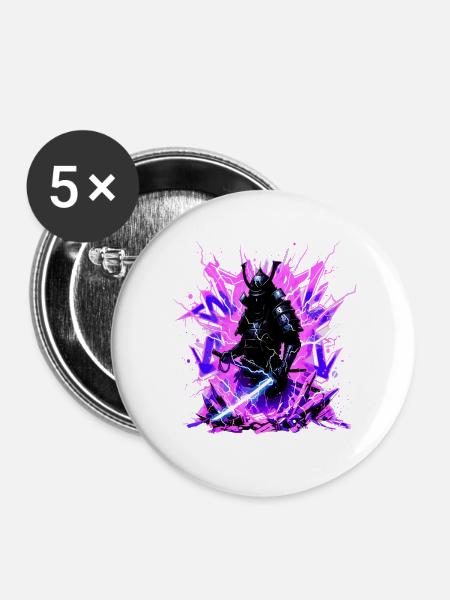 Cyber Samurai – Synthwave Katana Geist - Buttons groß 56 mm (5er Pack) - Weiß