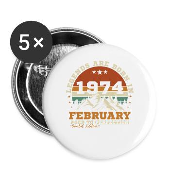 February 1974 Vintage Retro Birthday Gift - Buttons large 2.2''/56 mm (5-pack) - white - Front