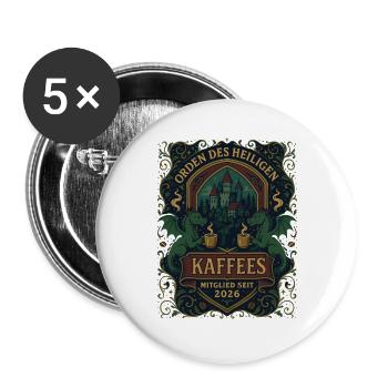 Orden des heiligen Kaffees | Mitglied 2026 - Buttons groß 56 mm (5er Pack) - Weiß - Vorne