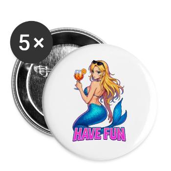 Meerjungfrau Have Fun | Sommer Vibes - Buttons groß 56 mm (5er Pack) - Weiß - Vorne