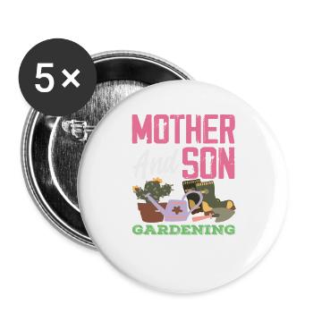 Mutter Sohn Gartenarbeit Garten Pflanzenliebhaber - Buttons groß 56 mm (5er Pack) - Weiß - Vorne