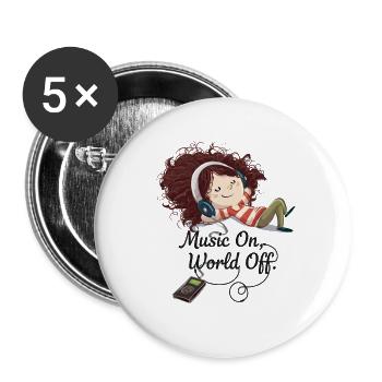 Music On World Off – Fille aux écouteurs - Lot de 5 grands badges (56 mm) - blanc - Devant