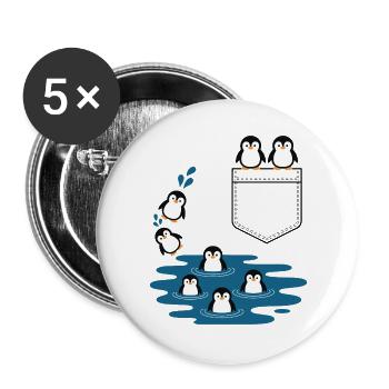 Penguin Jump Into The Water Pocket Design - Buttons large 2.2''/56 mm (5-pack) - white - Front
