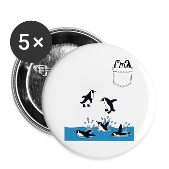 Penguin Jump Into The Water Pocket Design - Buttons large 2.2''/56 mm (5-pack) - white - Front