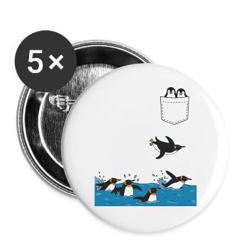 Penguin Jump Into The Water Pocket Design - Buttons large 2.2''/56 mm (5-pack) - white - Front