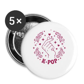 K-Pop Cœur de doigt Musique coréenne Amour mignon K-Pop - Lot de 5 grands badges (56 mm) - blanc - Devant