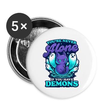 Chat Démon – Tu n’es jamais seul - Lot de 5 grands badges (56 mm) - blanc - Devant