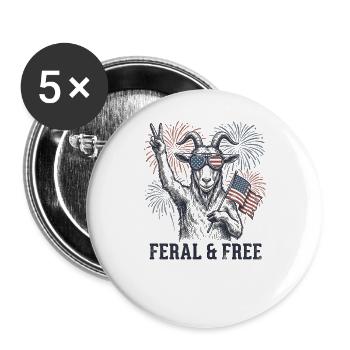 Lustige, patriotische Bilder von wilden und frei l - Buttons groß 56 mm (5er Pack) - Weiß - Vorne