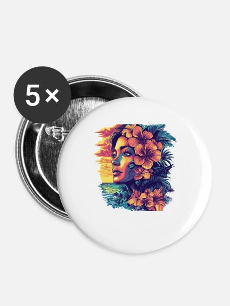 Hibiskustraum am Sonnenuntergang - Buttons groß 56 mm (5er Pack) - Weiß