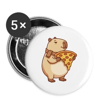 Pizza Capybara with melty cheese - Buttons large 2.2''/56 mm (5-pack) - white - Front